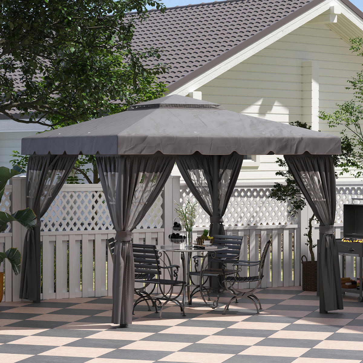 PAVILLON-SEITENWÄNDE, 4 Seitenwand-Paneele für Gartenpavillon, mit Reißverschluss, 3 x 3 m Pavillon, Dunkelgrau - Dunkelgrau, Textil (302/205/1cm)