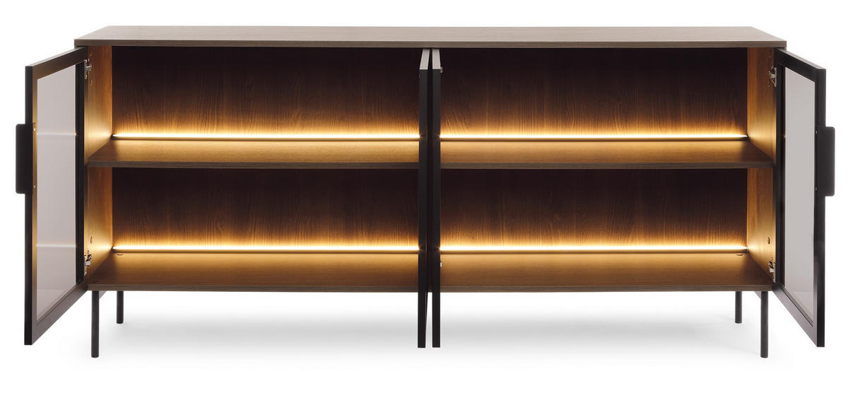 KOMMODE 182 cm Senzia mit LED, 4 Türen, Eiche Dunin - Eichefarben, Holz (182/83/39cm) - Emporius