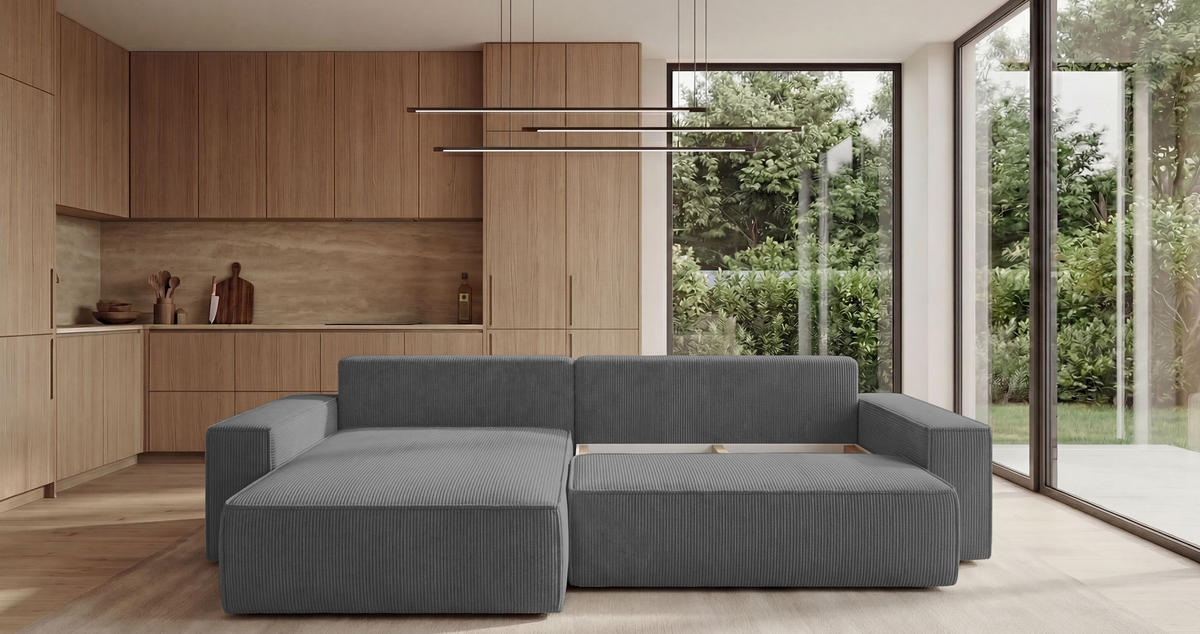 ECKSOFA California mit Schlaffunktion Hellgrau Links - Grau, Textil (280/185cm) - Cornero