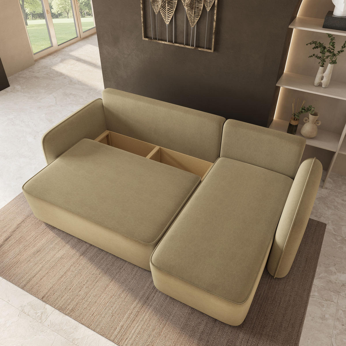 ECKSOFA DOLVER CL Senfgelb Samtstoff mit Schlaffunktion - Currygelb, Holzwerkstoff/Textil (238/156cm) - MASSENO