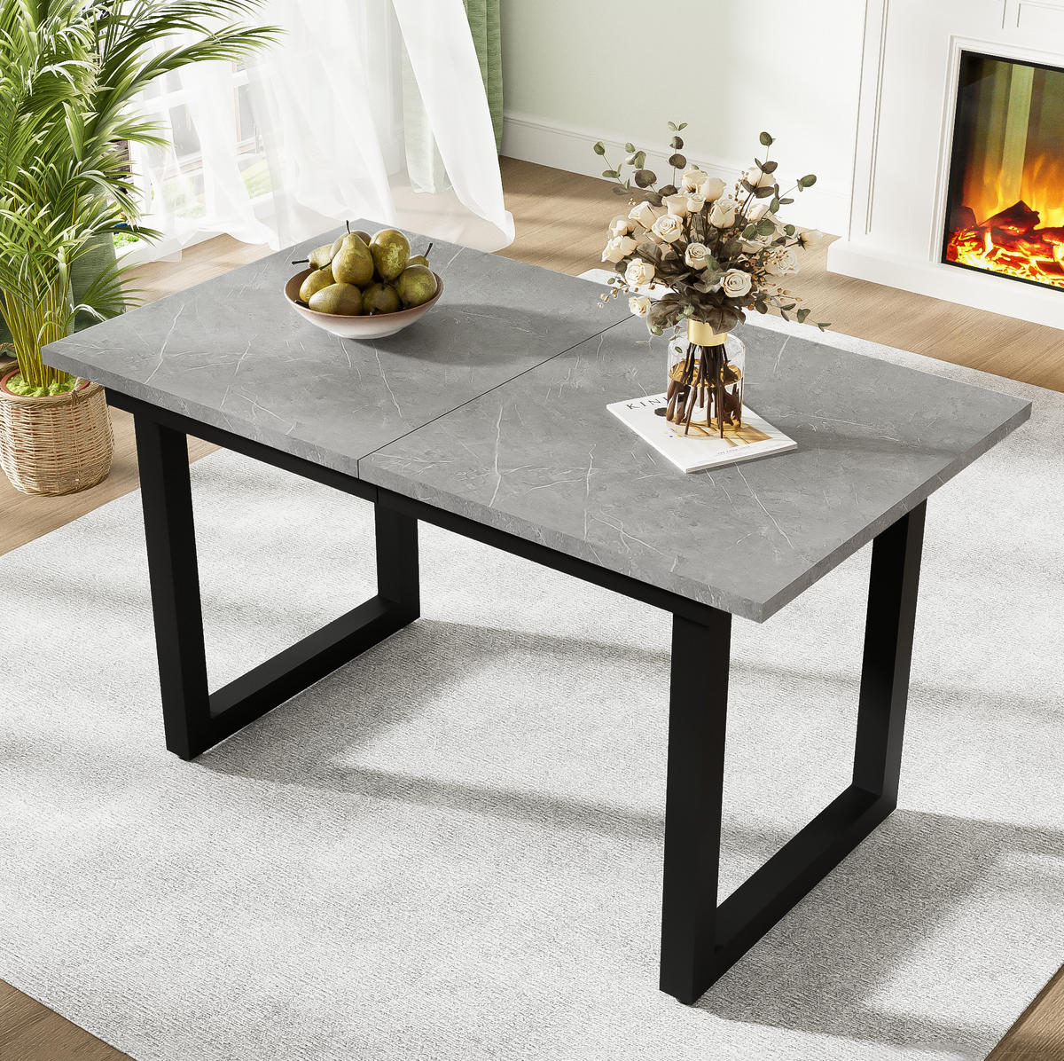RAZTEGLJIVA jedilna miza 140/180/80/75 cm v industrijskem slogu, stabilna konstrukcija, Siva/Črna - siva, leseni material (180/80/75cm) - Redom