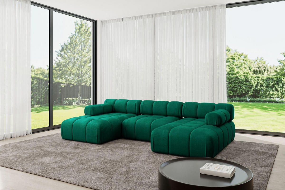WOHNLANDSCHAFT modulares Sofa Tesso-U1 - 285x160x70 cm Dunkelgrün Velours - Dunkelgrün, Holzwerkstoff/Textil (285/70/160cm) - ALTDECOR