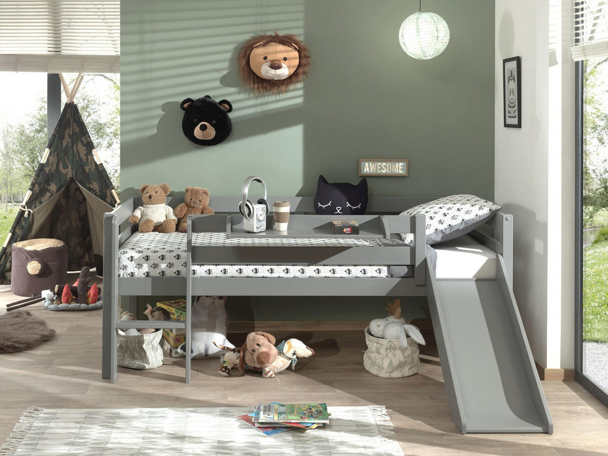 KOJENBETT mit Rutsche Karolina 208x83x175 aus Massivholz in Grau - Grau, Holz (90/200cm) - 58aufmkessel