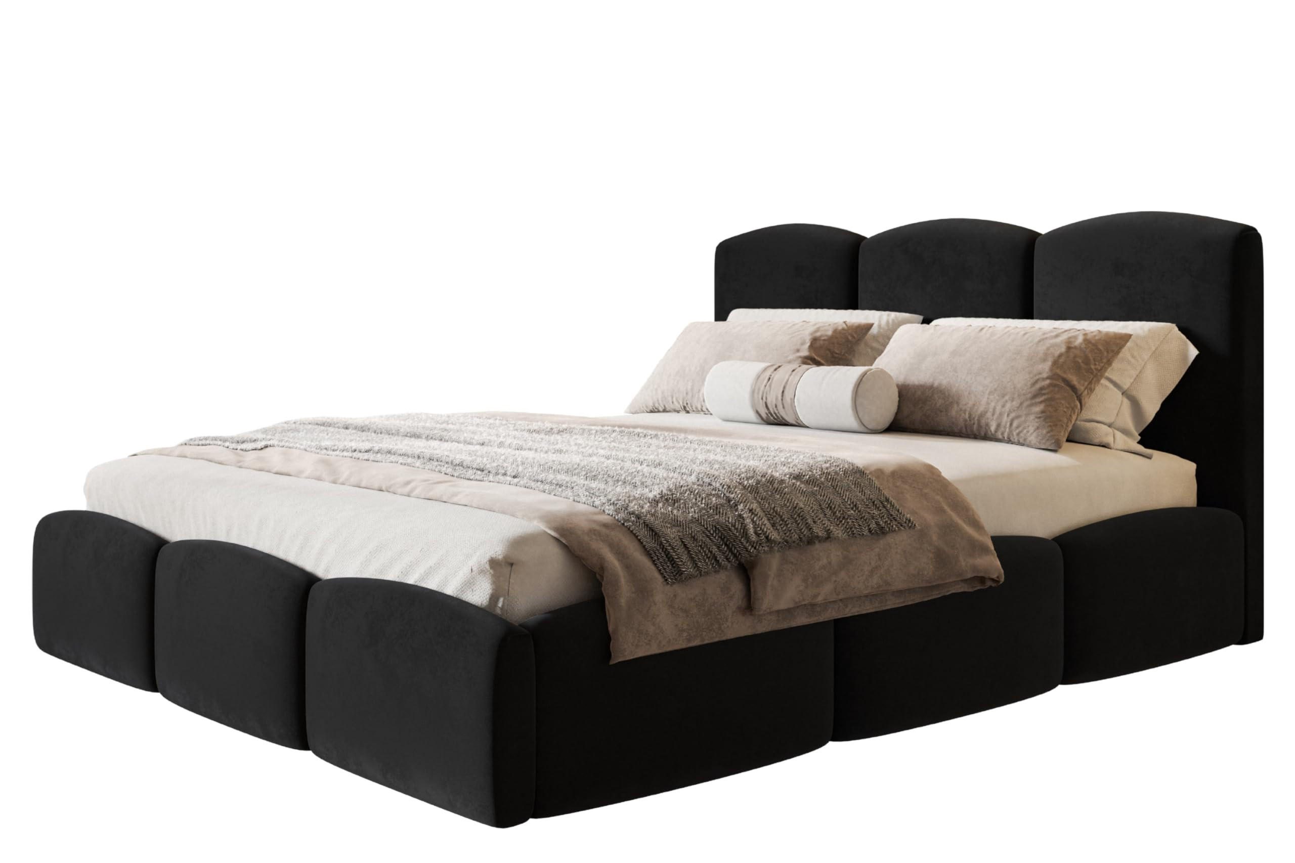 BETT 90x200 - Polsterbett mit Bettkasten und Metallrahmen - Modern Betten - Weicher Jasminstoff - Kollektion Zoya - Schwarz - Schwarz, Holz/Textil (90/200cm) - Alpi-Möbel