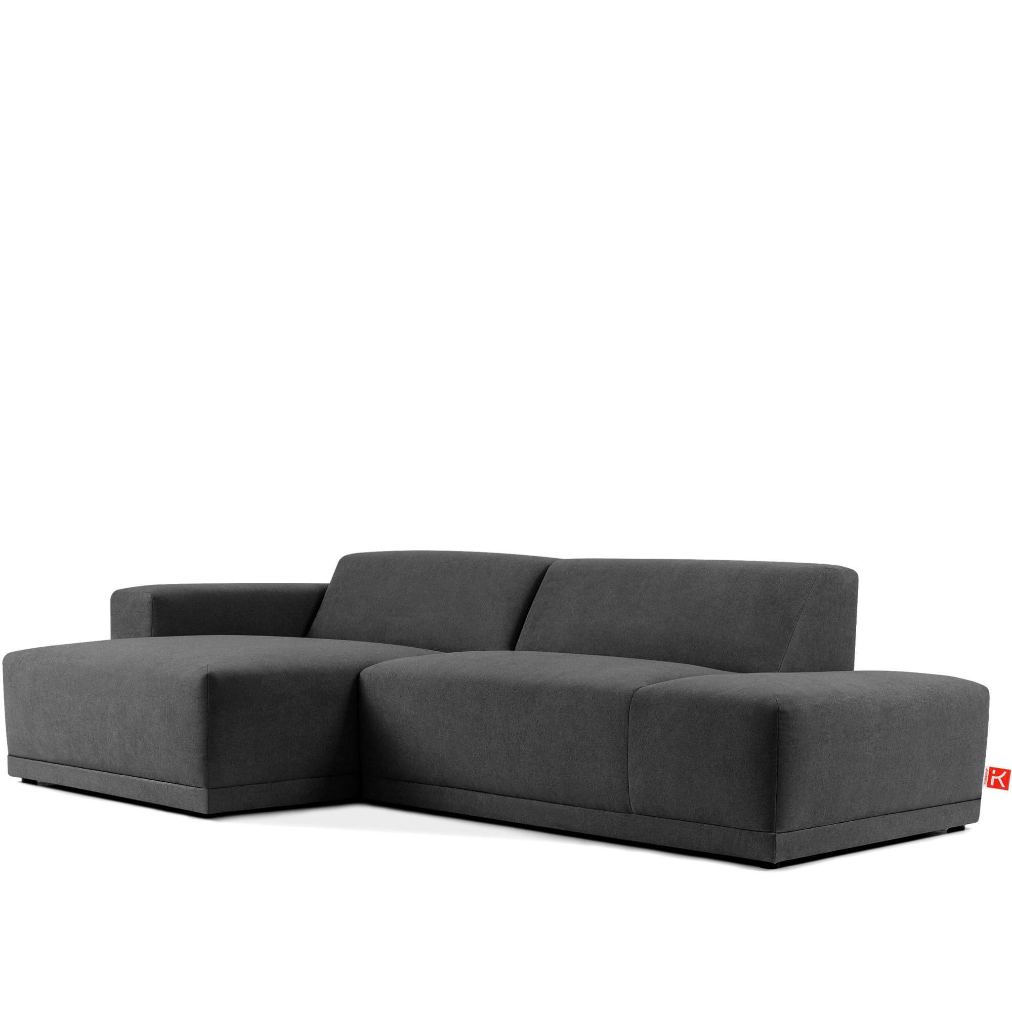 ECKSOFA LINKS MUDI in moderner Optik mit hochwertigem Kaltschaum, Cord-Stoff, Dunkelgrau - Dunkelgrau/Schwarz, Textil (280/160cm) - KONSIMO®