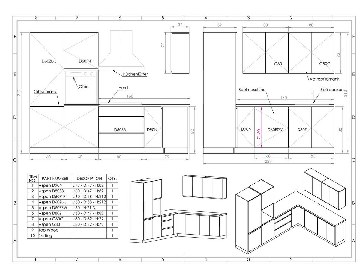 ECKKÜCHE 290 x 230 cm – Aspen KA3-M290 - in Weiß/Hochglanz - Weiß, Holz (520/212/58cm)