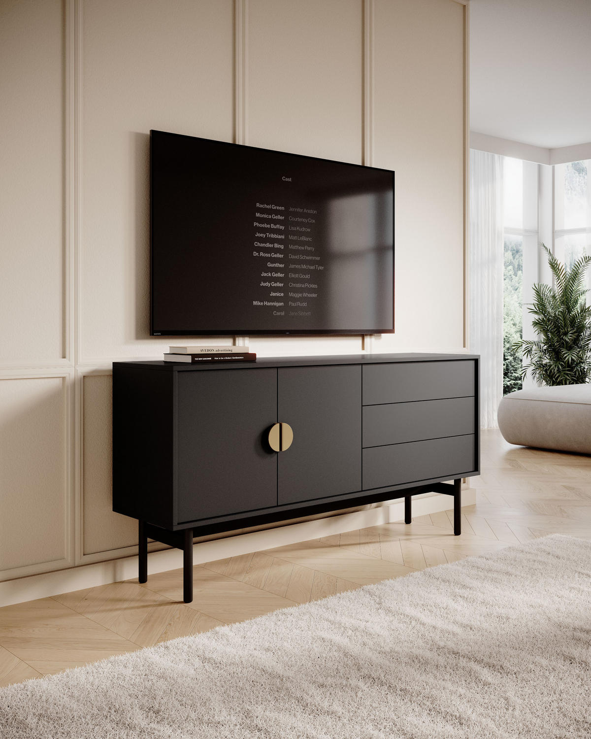 TV-SCHRANK Stoon Schwarz 154 cm - Goldfarben/Schwarz, Holzwerkstoff/Metall (154/76/38cm) - Selsey