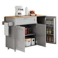 KÜCHENWAGEN 132.5x70x90cm Grau Spanplatte mit Klappplatte & Schublade - Grau, Holzwerkstoff (132.5/90/70cm) - Modfu