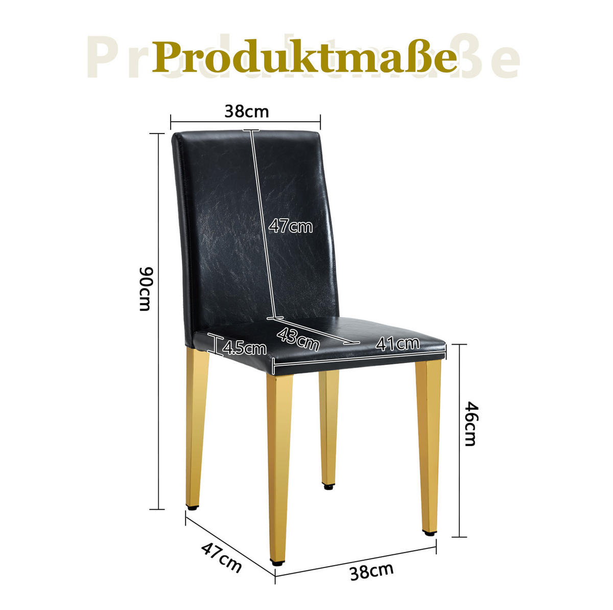 ESSZIMMERSTUHL 4er-Set Schwarz-Gold PU-Leder Metall - Schwarz, Metall (47/90/41cm) - Meubliv