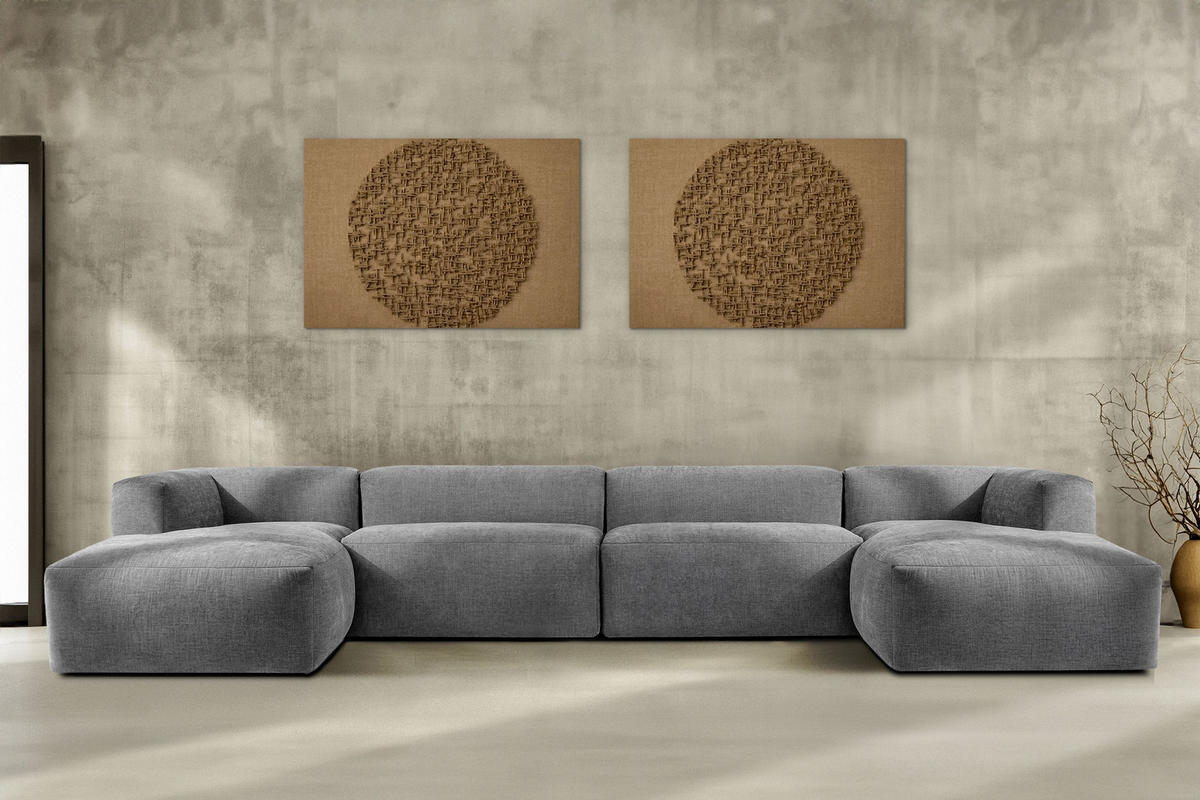 PANORAMA-ECKSOFA BUFFO 7/8 Sitzer mit extrem weicher Sitzfläche, Gewebestoff, hell aschfahl - Hellgrau/Grau, Textil (424/73/180cm) - KONSIMO®