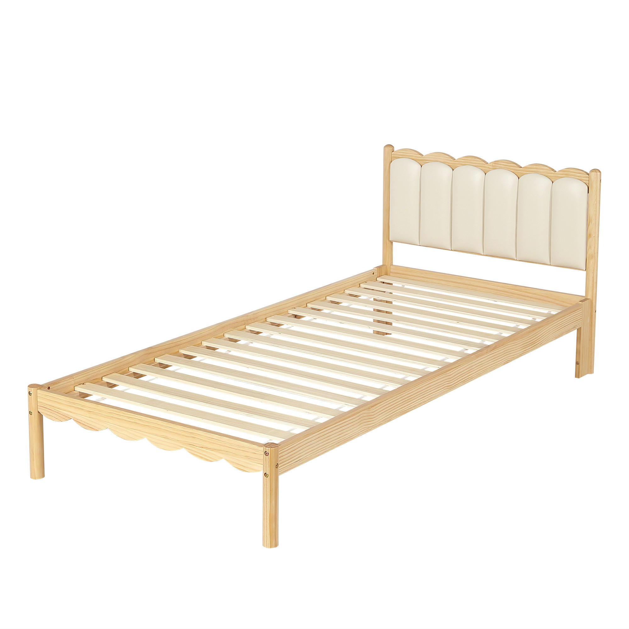 KINDERBETT mit PU-Kopfteil 90x200 cm Beige Naturholz - Braun, Holz (90/200cm) - Meubliv