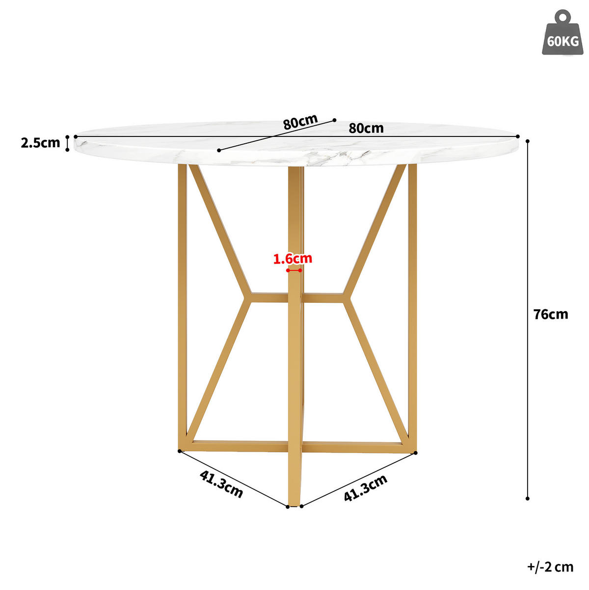 ESSTISCH 80x80x76 cm in Weiß und Gold aus MDF mit Marmoroptik auf goldfarbenen Metallbeinen - Goldfarben, Holzwerkstoff (80/80/76cm) - Modfu
