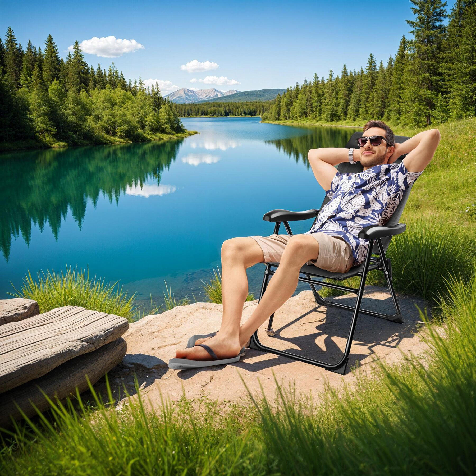 Thumbnail - tectake Campingstuhl, Anthrazit, Kunststoff, 57x112x65 cm, Gartenmöbel, Gartenstühle, Gartenstühle