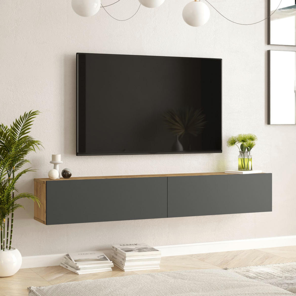 TV SKŘÍŇ Lapinlahti - tmavě šedá, kompozitní dřevo (180/29.5/31.5cm) - [en.casa]