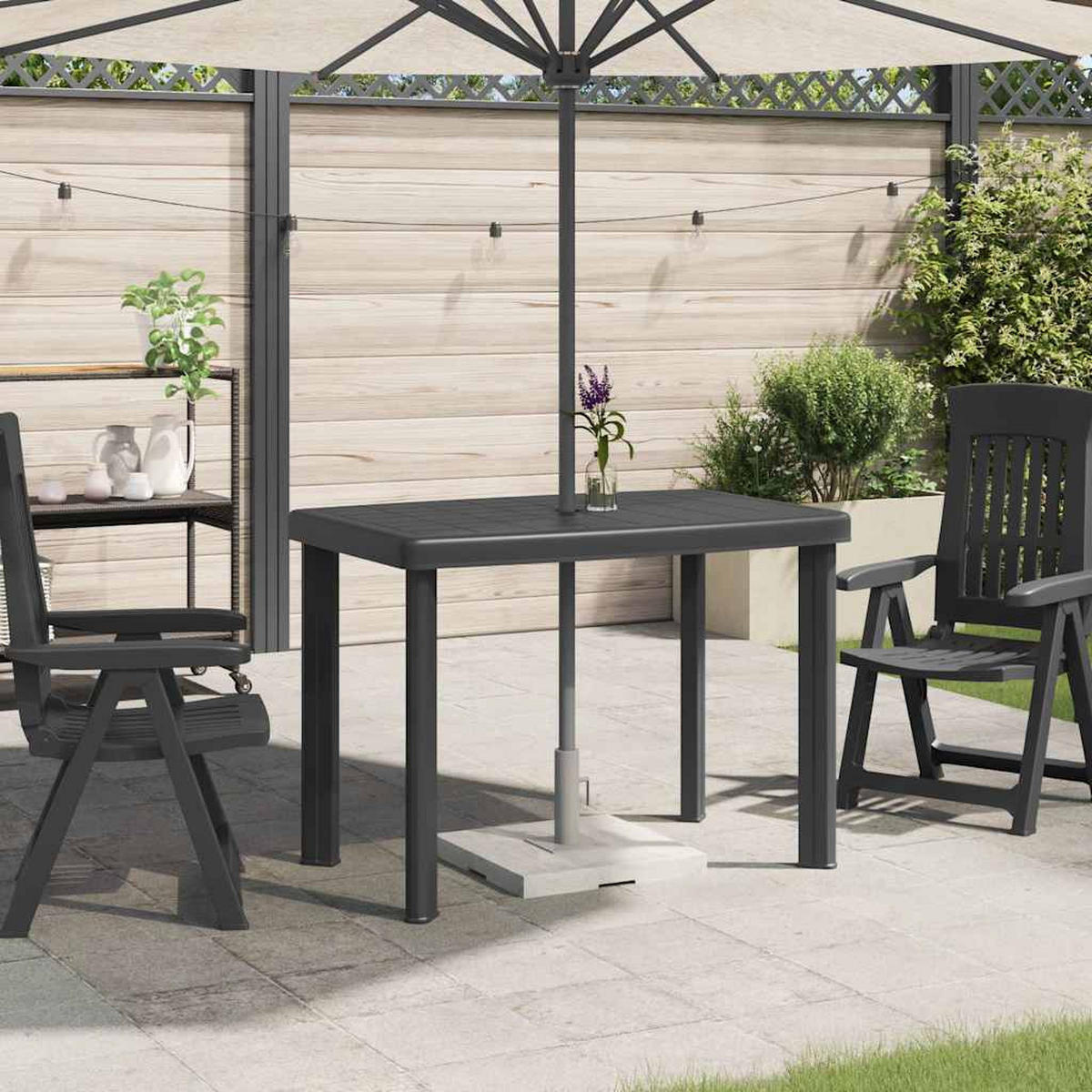 GARTENTISCH mit 3.6 cm Schirmloch, 101/68/72 cm, aus Kunststoff, Anthrazit - Grau, Kunststoff (101/68/72cm) - vidaXL
