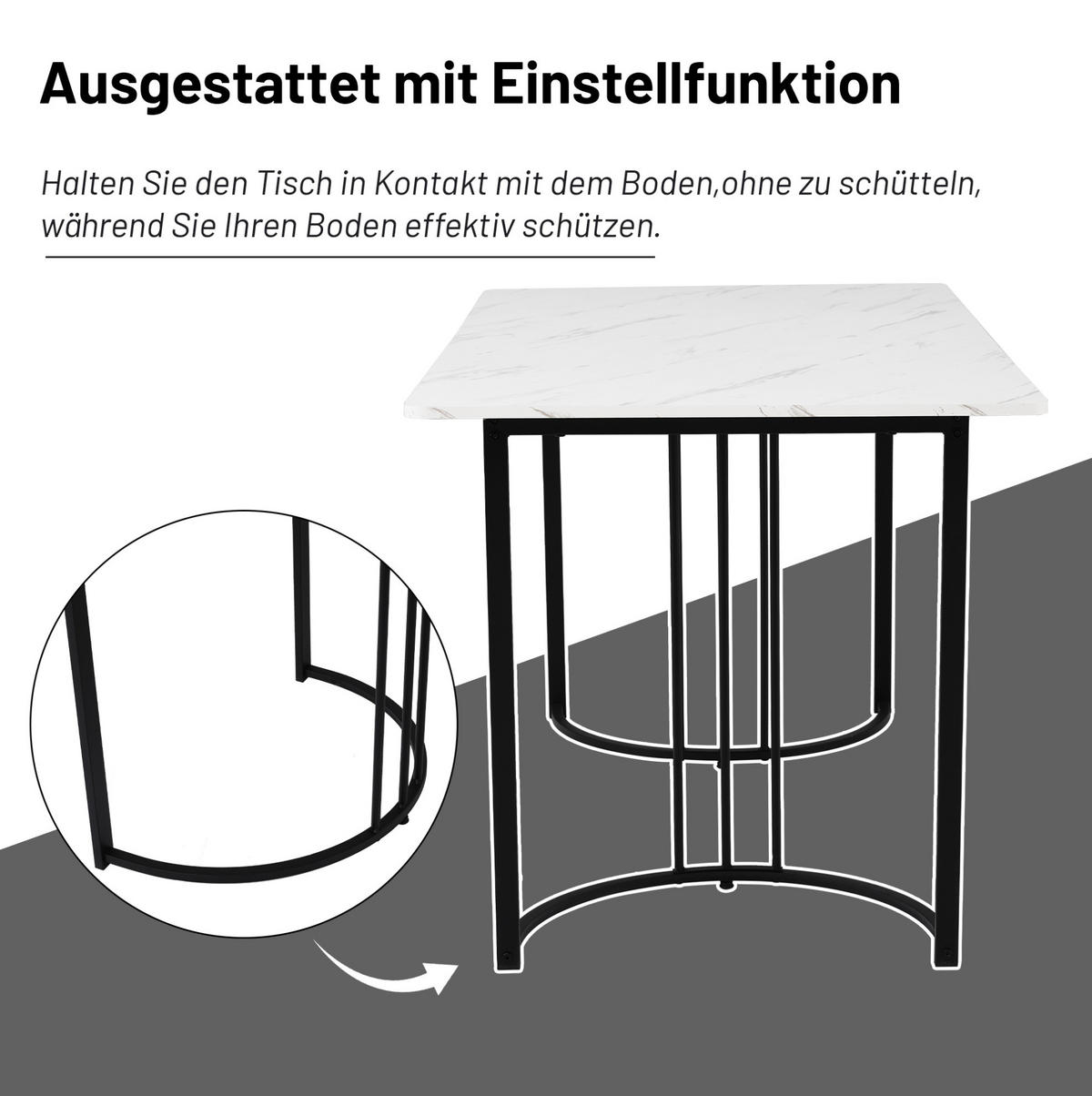 ESSTISCH aus MDF mit Marmormuster, 140/80/75 cm, Schwarz, Metallgestell mit verstellbaren Füßen - Schwarz, Holzwerkstoff (140/80/75cm) - Redom