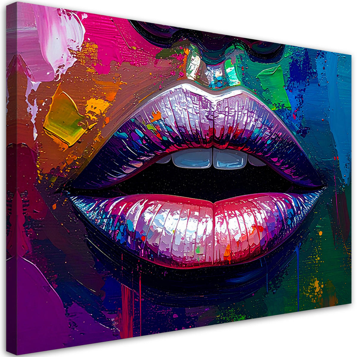 LEINWANDBILD Buntes Gesicht Lippen Frauen Abstrakt 120x80cm - Multicolor, Textil (120/80cm) - Feeby