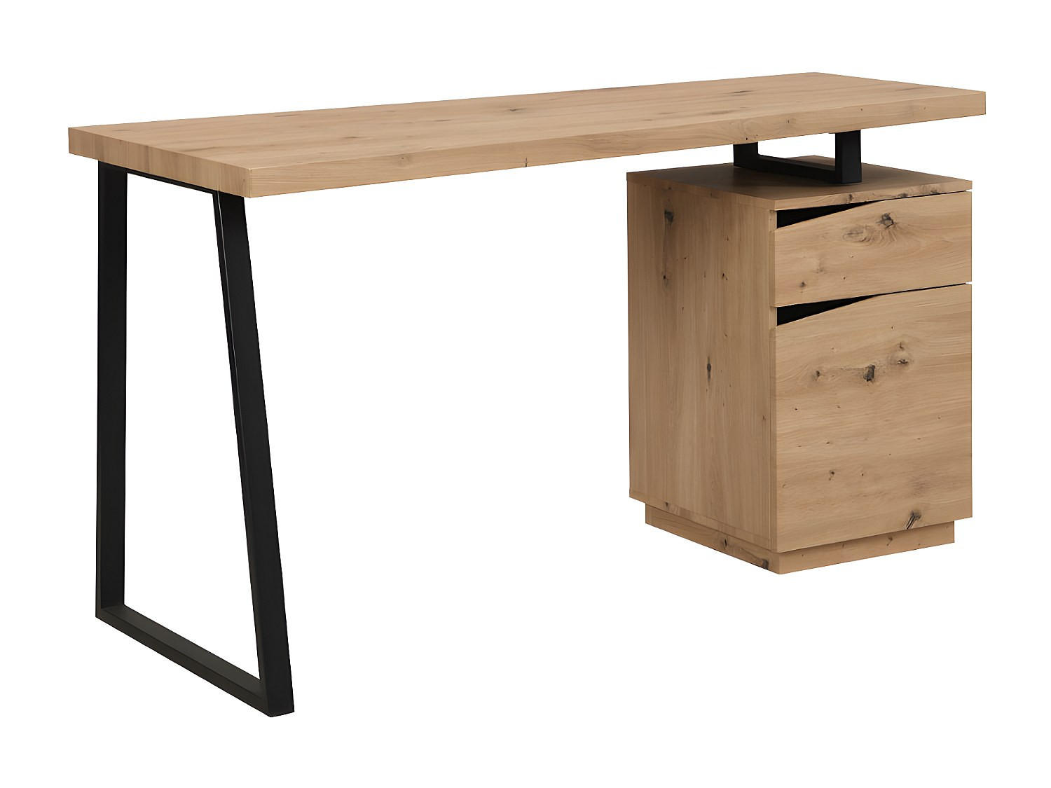 SCHREIBTISCH mit 1 Schublade & 1 Tür - MDF & Edelstahl - Eichefarben & Schwarz - GOTAMA - Schwarz, Holz (140/60/75cm) - Vente-Unique