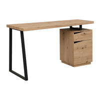 SCHREIBTISCH mit 1 Schublade & 1 Tür - MDF & Edelstahl - Eichefarben & Schwarz - GOTAMA - Schwarz, Holz (60/140/75cm) - Vente-Unique