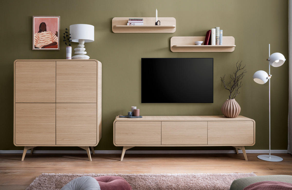 WOHNWAND Eiche natur 4-teilig 308 cm, Wohnkombination mit Push-to-Open - Eichefarben, Holz/Holzwerkstoff (308/170/39cm) - Furn.Design