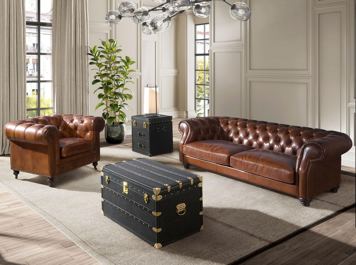 BEISTELLTISCH Rechteckig Schwarz Gold 55/50/62 cm - Schwarz, Leder (50/55/62cm) - ANGEL CERDA
