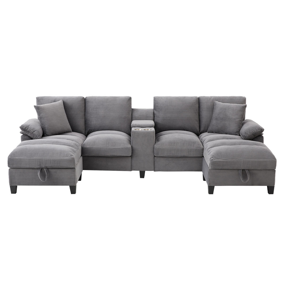 WOHNLANDSCHAFT aus Cord 293x142x93 cm in Grau mit USB-Anschlüssen & Stauraum - Grau, Textil (142/93/293cm) - Modfu