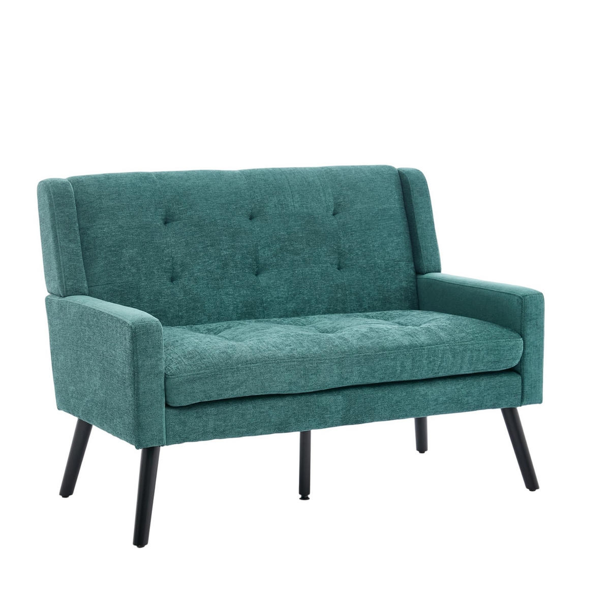 SITZBANK 2-Sitzer Leinenoptik mit Knopfheftung, Massivholzbeinen 119/75/88 cm Waldgrün - Waldgrün, Textil (75/88/119cm) - Redom