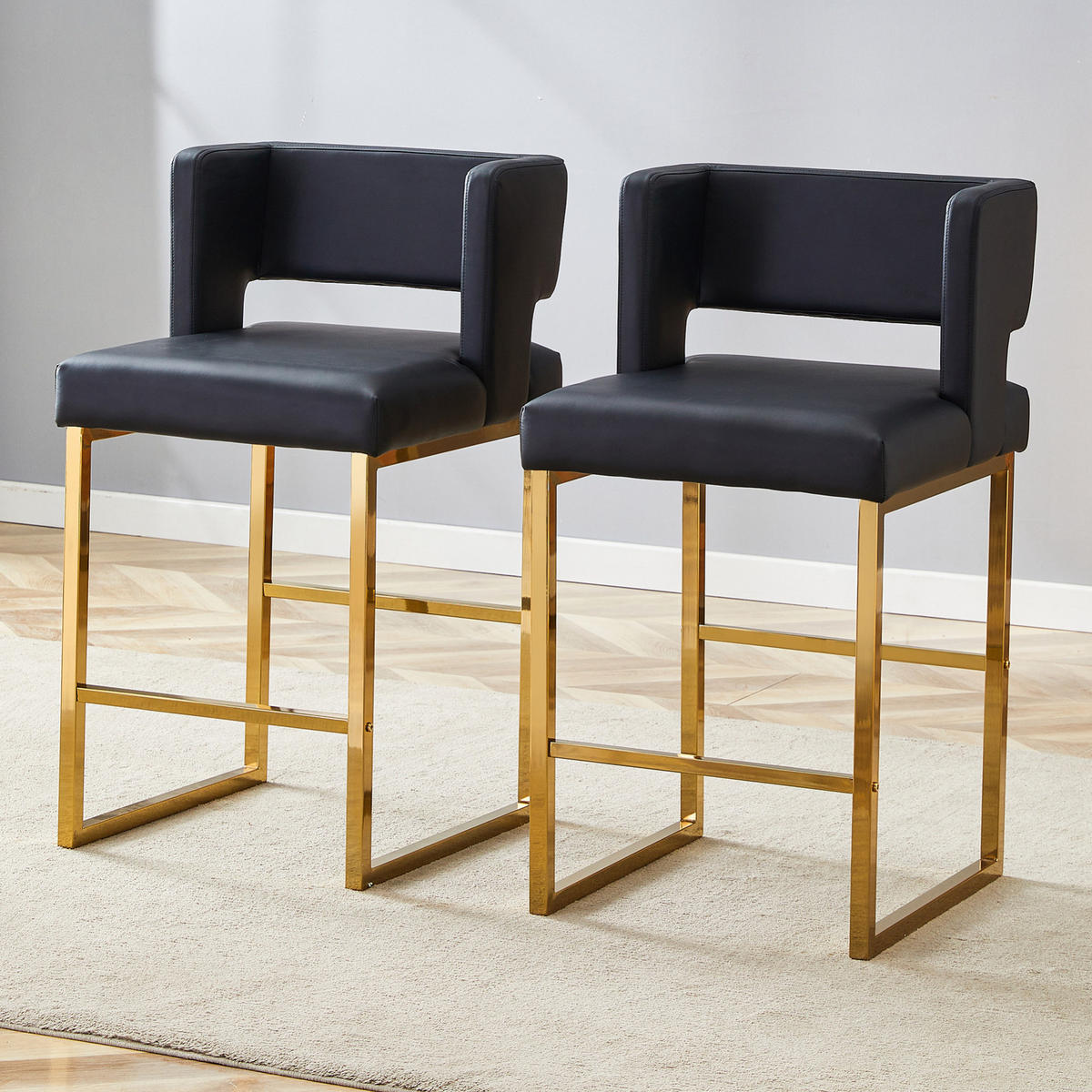 BARHOCKER 91,4 cm Schwarz mit goldfarbenen Metallbeinen - Schwarz, Metall (53.3/91.4/48cm) - MIVRAY