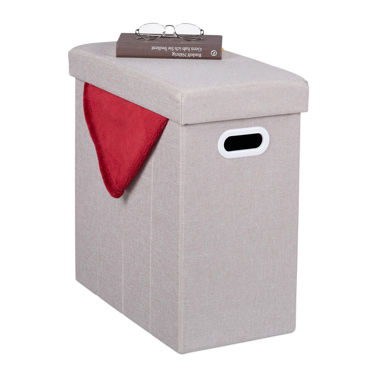 SITZHOCKER - Beige, Holzwerkstoff/Textil (48.5/49/27cm) - Relaxdays