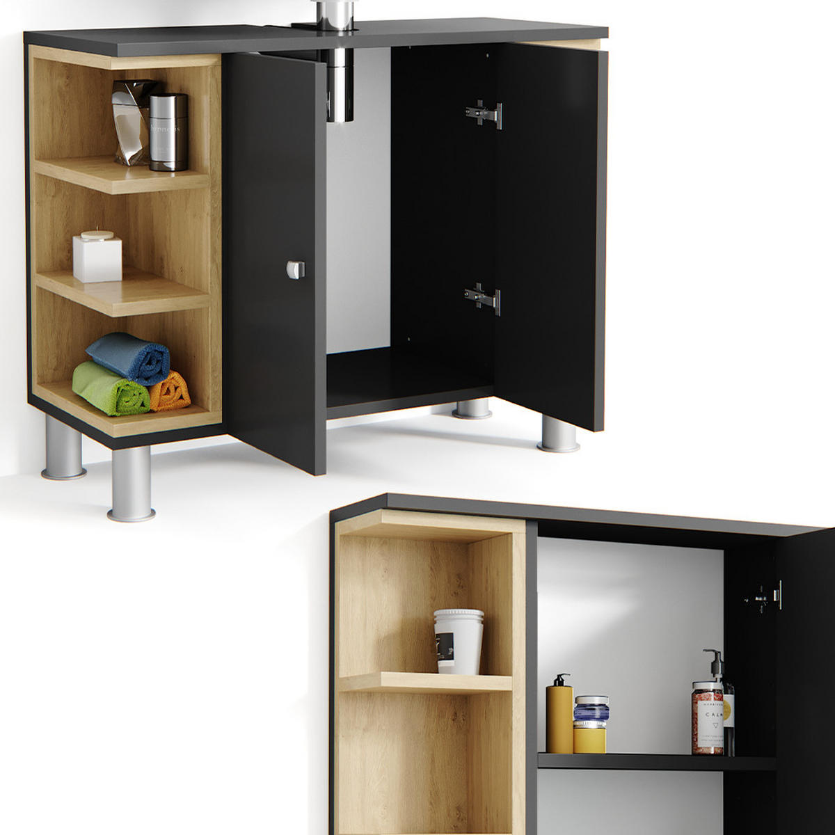 BADMÖBEL-SET Aquis Anthrazit 2 Teile - Anthrazit/Sonoma Eiche, Holzwerkstoff (79.6/64/32cm) - Vicco