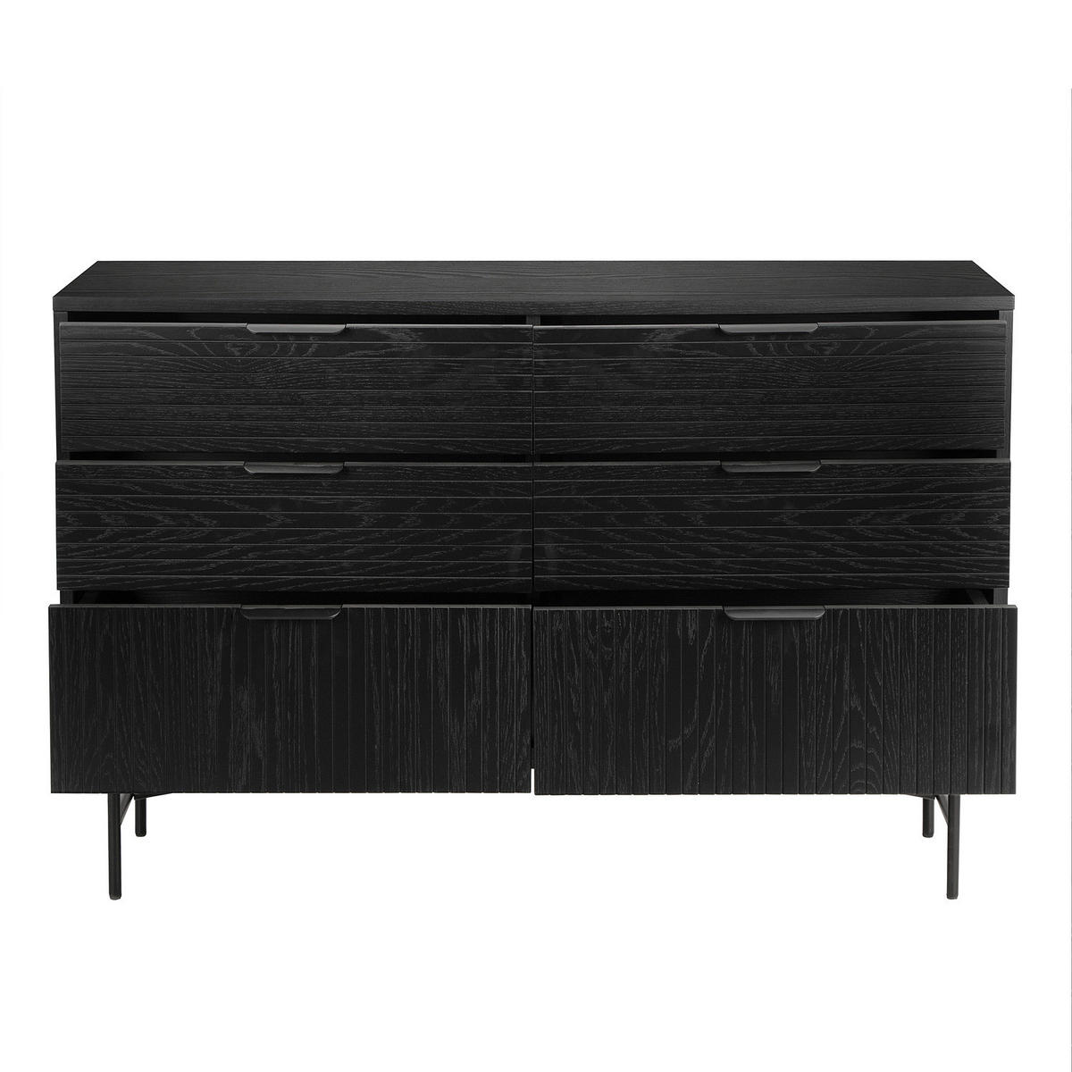SIDEBOARD mit 6 Schubladen - Echtholzfurnier - Eichefarben/Schwarz, Holzwerkstoff/Metall (120/80/40cm) - home24