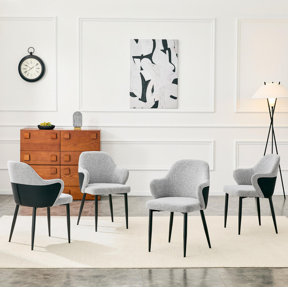STUHL 2er-Set Esszimmer 83 cm Stoff Grau/Schwarz - Grau, Metall (56.5/83/53cm) - Meubliv