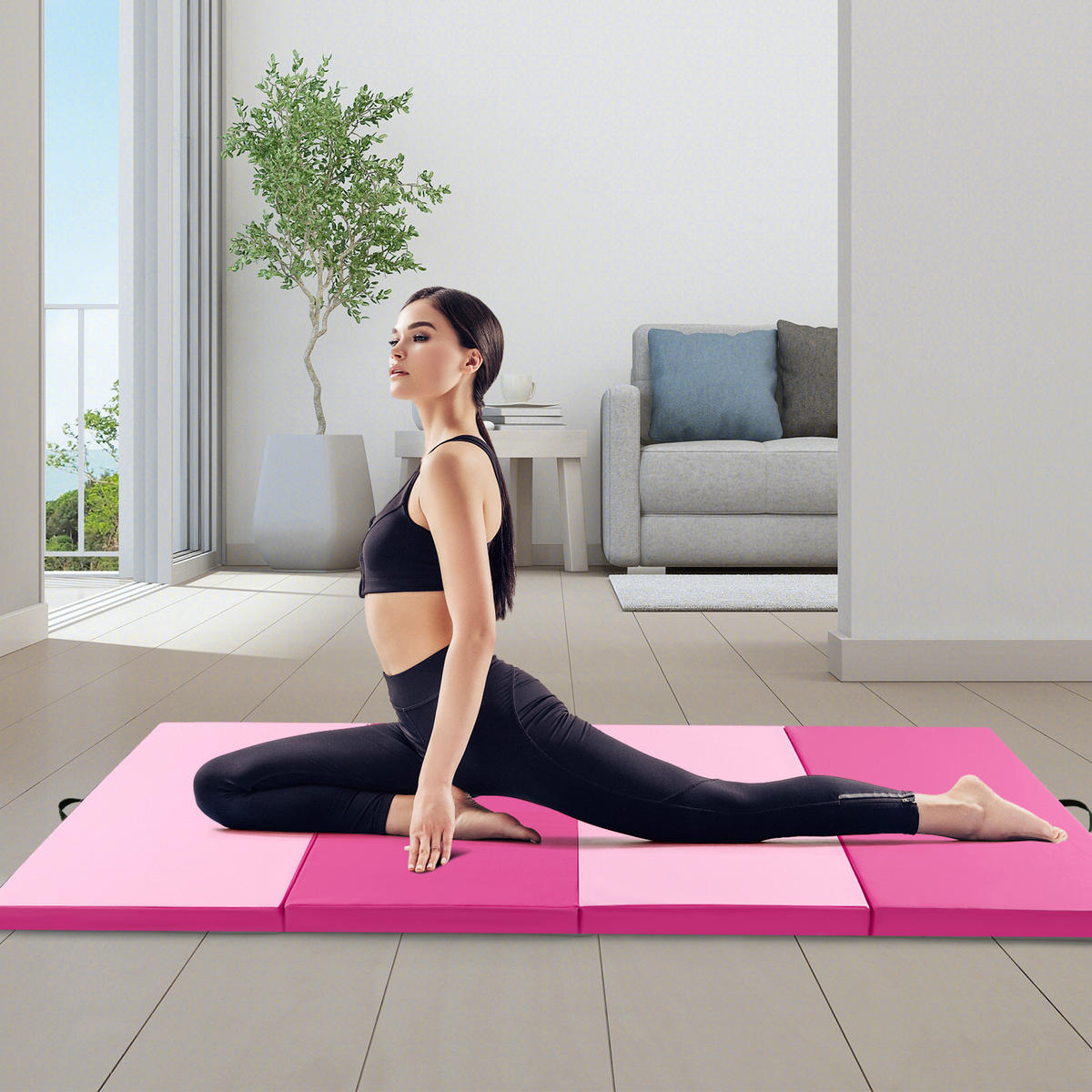 GYMNASTIKMATTE Rosenrot - Pink, Leder (117/300cm) - COSTWAY