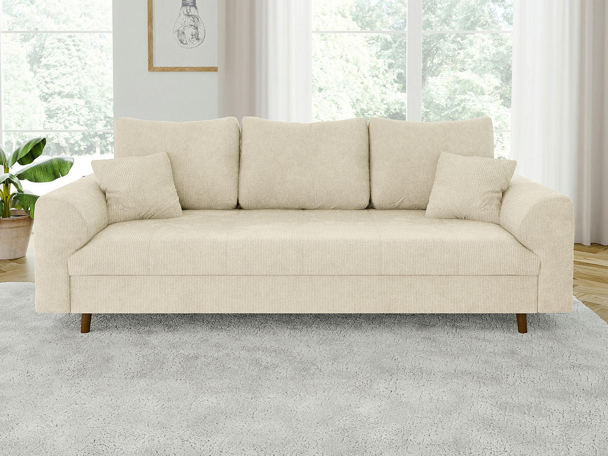 SITZGARNITUR 3+1 Sigurd Beige Chenille - Beige/Braun, Holz/Textil (210/81/93cm) - S-Style Möbel