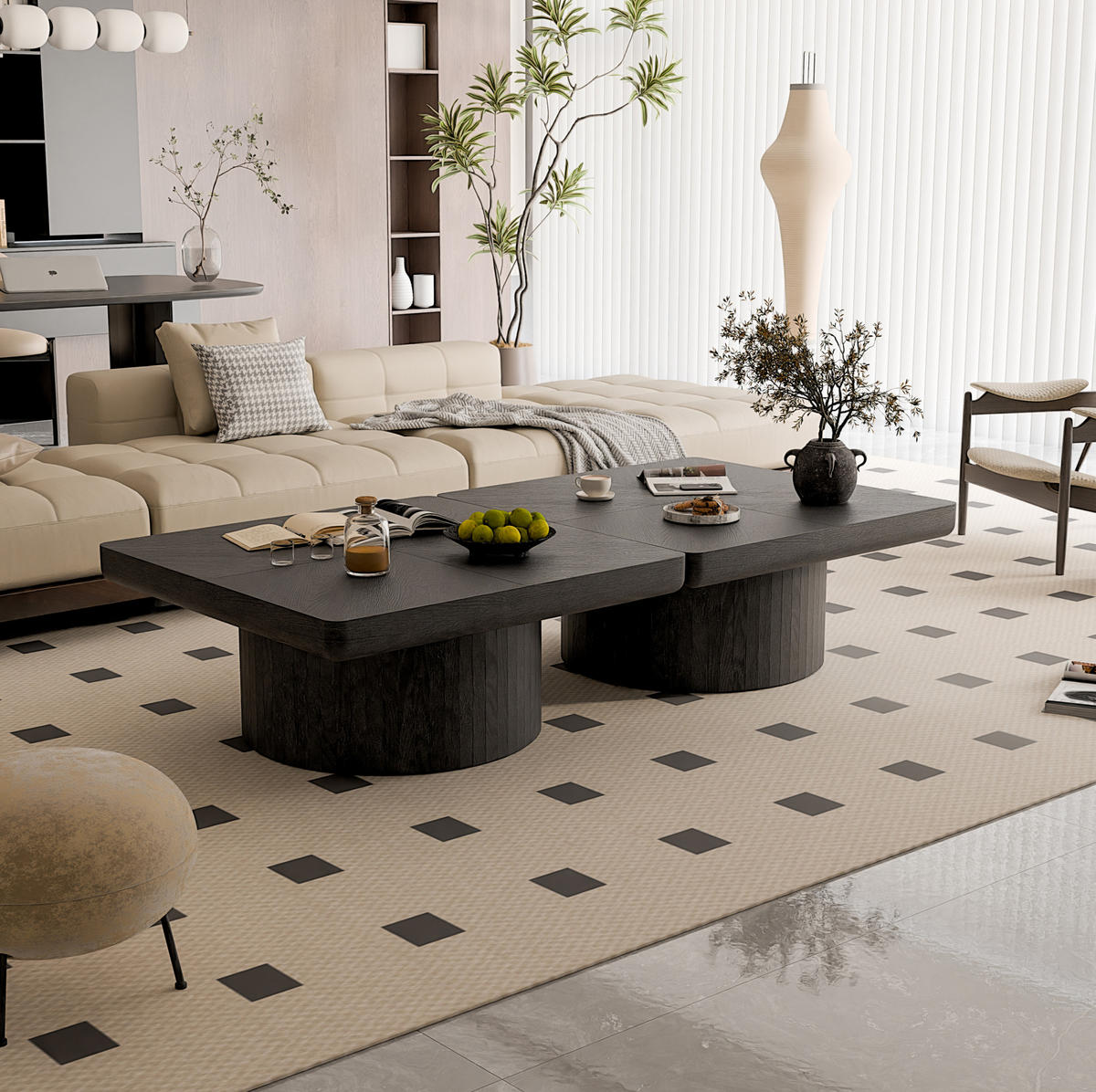 COUCHTISCH 78/78/38 cm schwarz aus Massivholz und MDF mit Parquet-Optik - Schwarz, Holz (78/78/38cm) - OKWISH