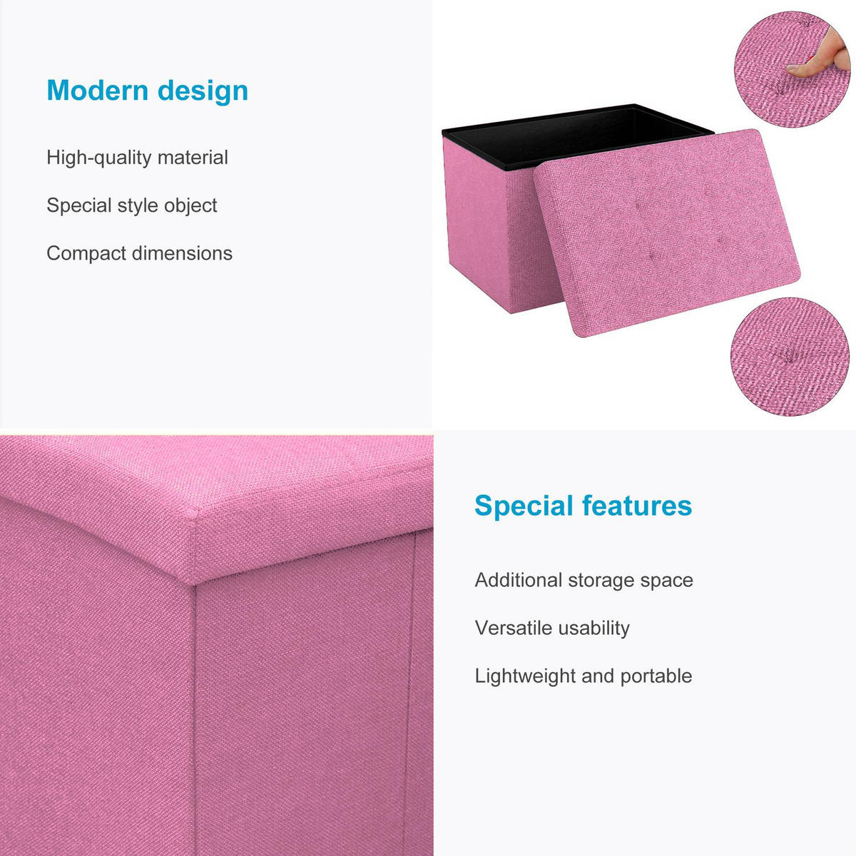 SITZBANK Faltbar 49/30/30 cm (Pink) - Pink, Textil (49/30/30cm) - Intirilife