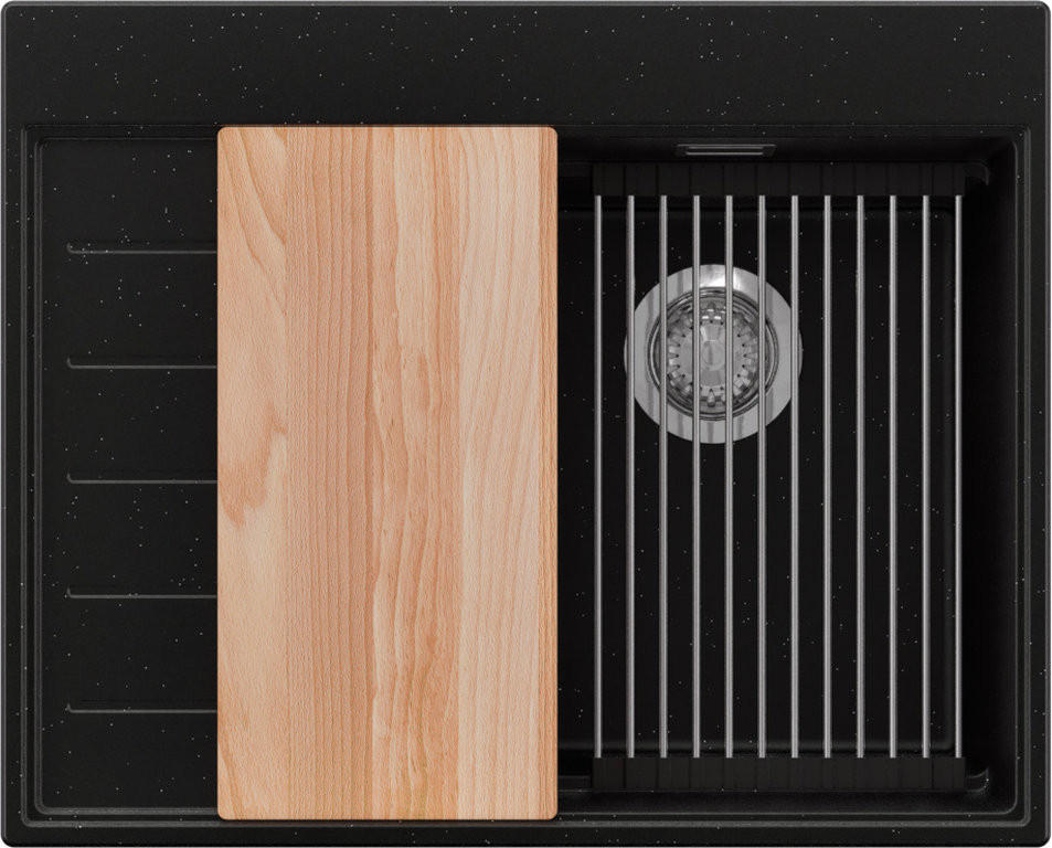 SPÜLBECKEN Sydney, 2-er set Schwarz Metallic 62/50 cm 1 Becken + Ablauf-Set + Küchenzubehörset ab 40er Unterschrank - Chromfarben/Schwarz Hochglanz, Kunststoff (62/20/50cm) - Primagran