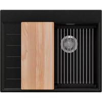 SPÜLBECKEN Sydney, 2-er set Schwarz Metallic 62/50 cm 1 Becken + Ablauf-Set + Küchenzubehörset ab 40er Unterschrank - Chromfarben/Schwarz Hochglanz, Kunststoff (62/20/50cm) - Primagran