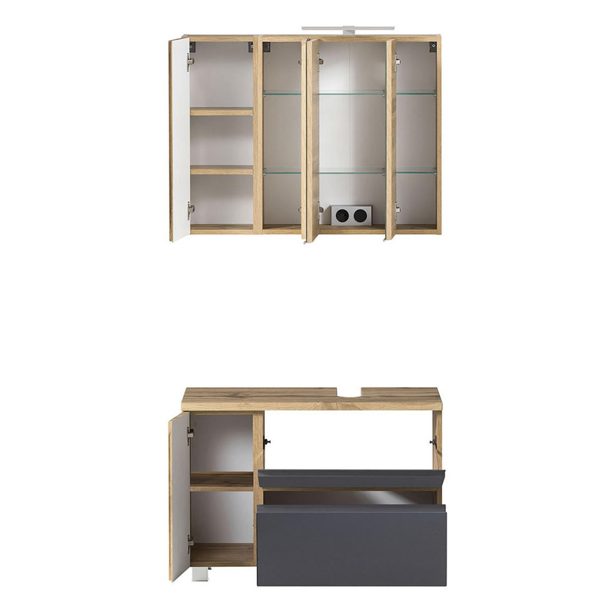 BADMÖBEL-SET 5-TLG. Vasto-03 - Grau, Holzwerkstoff (245/200/35cm) - Lomado