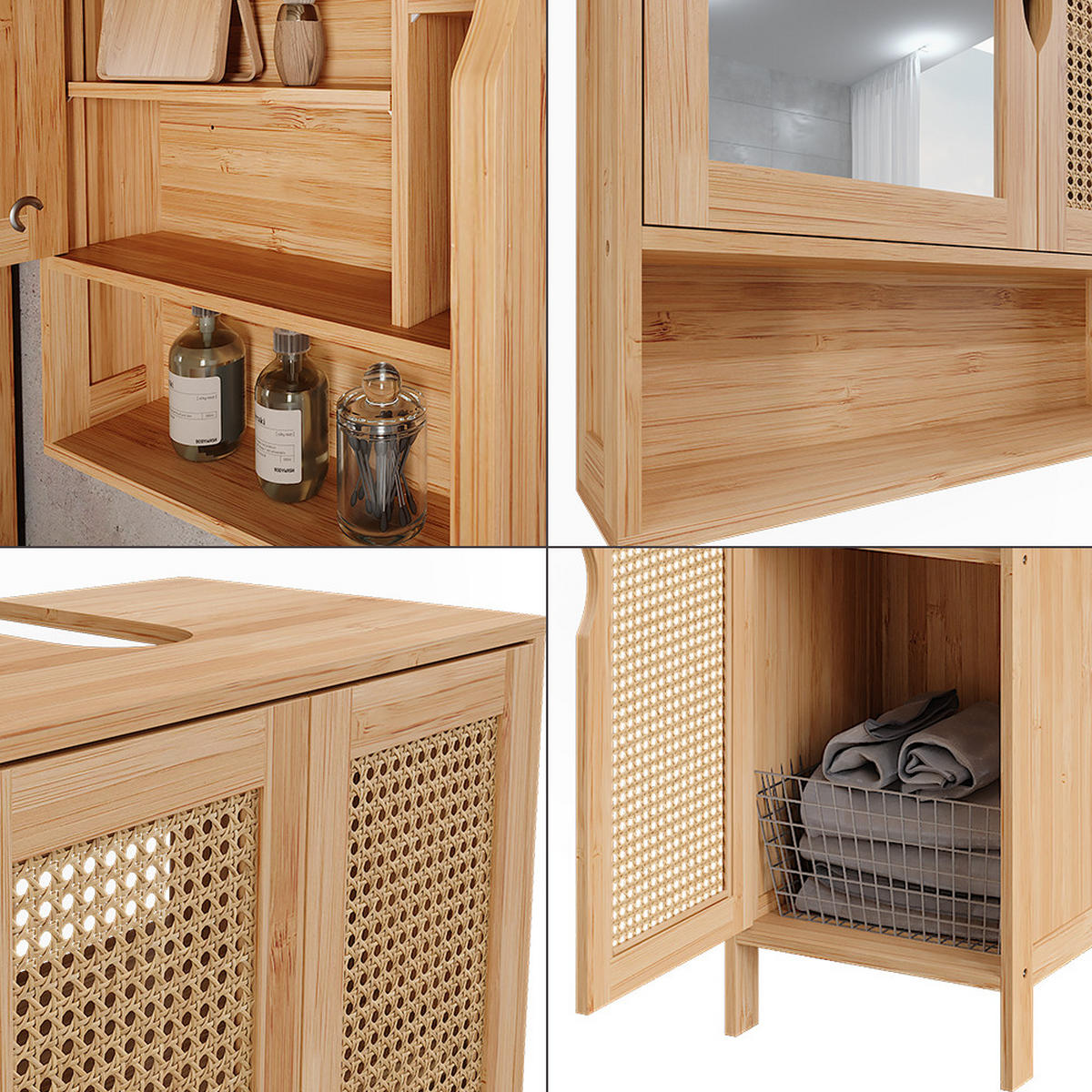 BADMÖBEL-SET Liora Bambus 3 Teile - Braun, Holzwerkstoff (48/60/29cm) - Vicco