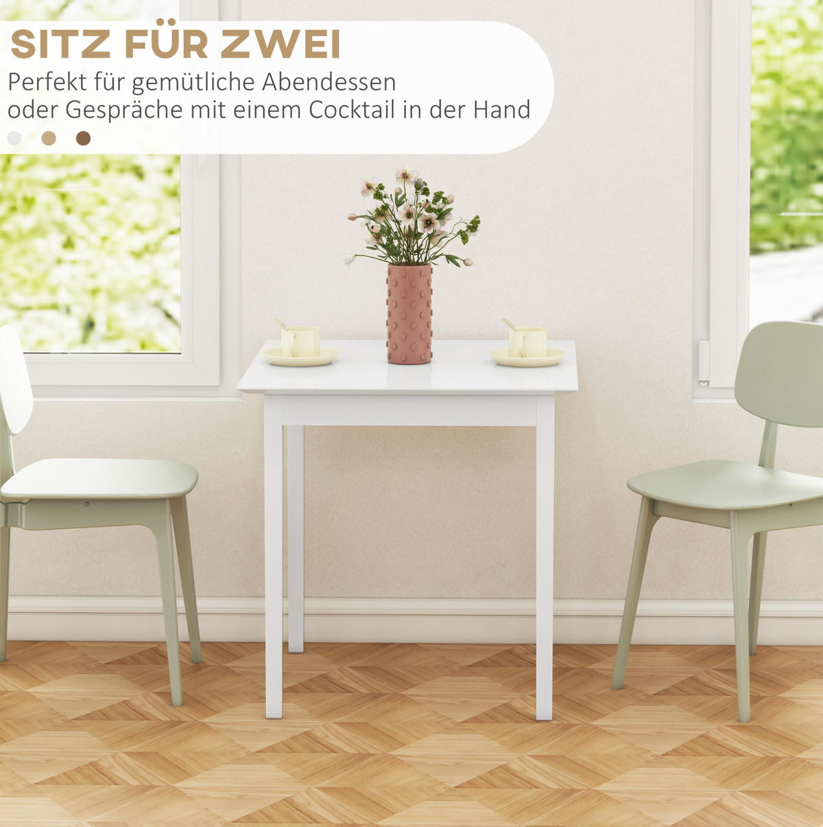 JÍDELNÍ stůl 75/75/76 cm bílý ze dřeva pro 2 osoby v rustikálním stylu - bílá, dřevo (75/75/76cm) - OKWISH