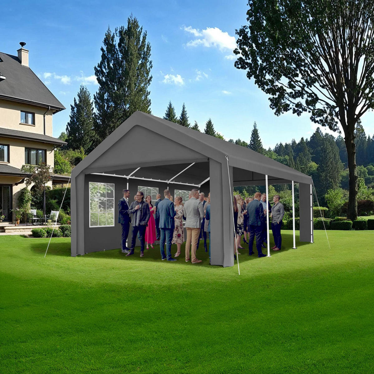 PAVILLON Jasko,inklusive Spannseilen und Heringen,grau - Grau, Kunststoff (400/315/600cm) - tectake