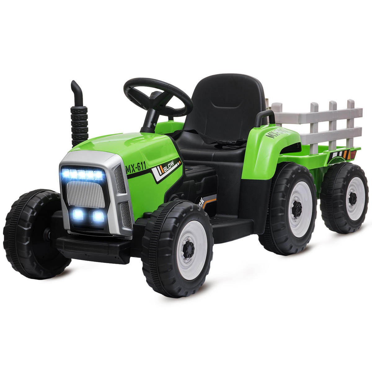 KINDER-TRAKTOR DE-06127 mit Eltern-Fernbedienung und Anhänger Grün/Schwarz - Grün, Kunststoff/Metall (136.5/50/52.5cm) - ComfortXL