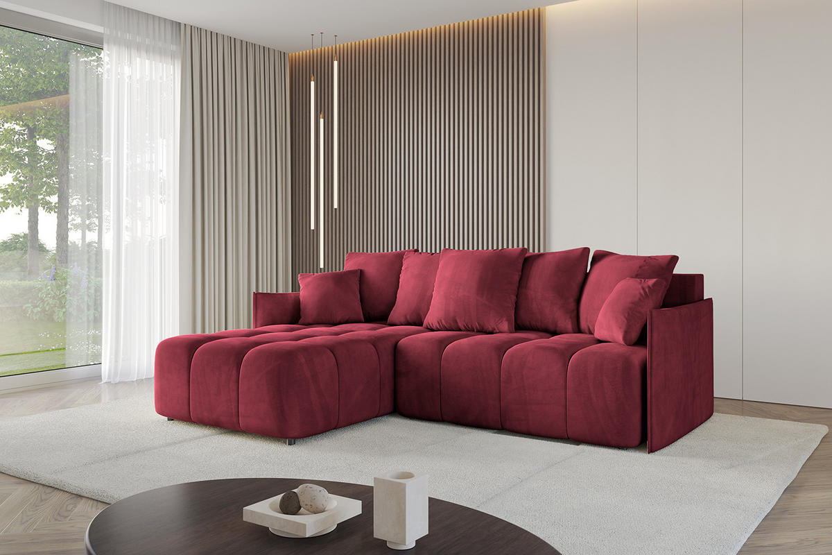 ECKSOFA mit Schlaffunktion und Bettkasten LONLI-L 242x175x88 Bordeaux Velours - Bordeaux, Holzwerkstoff/Kunststoff (242/175cm) - ALTDECOR