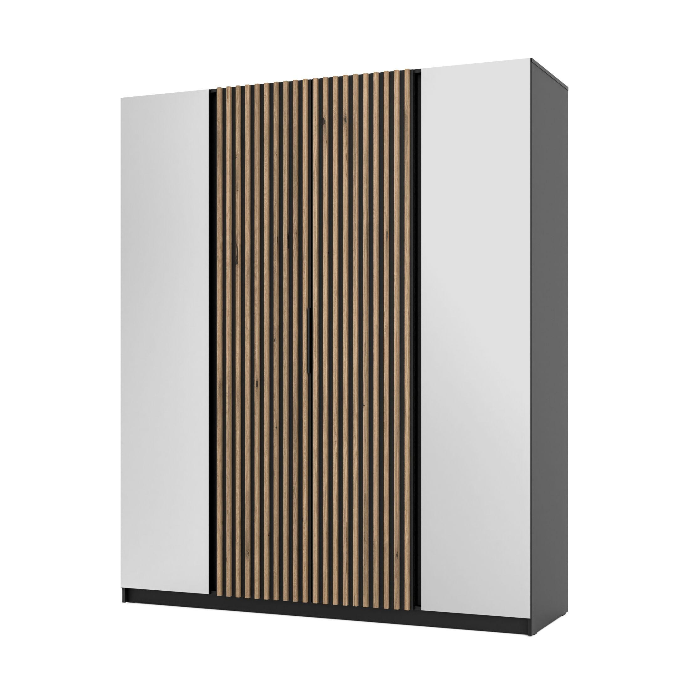 DREHTÜRENSCHRANK CAGLIARI 200/239/61,9cm 4-türig mit Spiegel Schwarz - Schwarz, Holzwerkstoff (200/239/61.9cm) - MASSENO