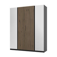 DREHTÜRENSCHRANK CAGLIARI 200/239/61,9cm 4-türig mit Spiegel Schwarz - Schwarz, Holzwerkstoff (200/239/61.9cm) - MASSENO