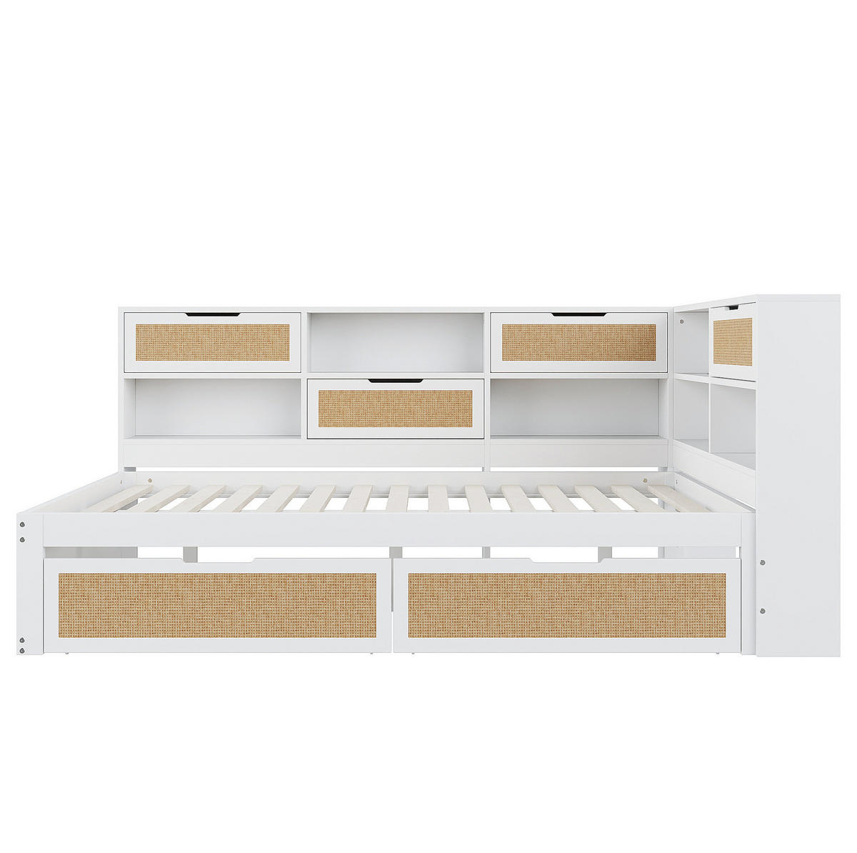 BETT 140/200 cm in Weiß mit Stauraum und USB-Ladeanschlüssen inkl. Lattenrost - Weiß, Holzwerkstoff (140/200cm) - BEAOK