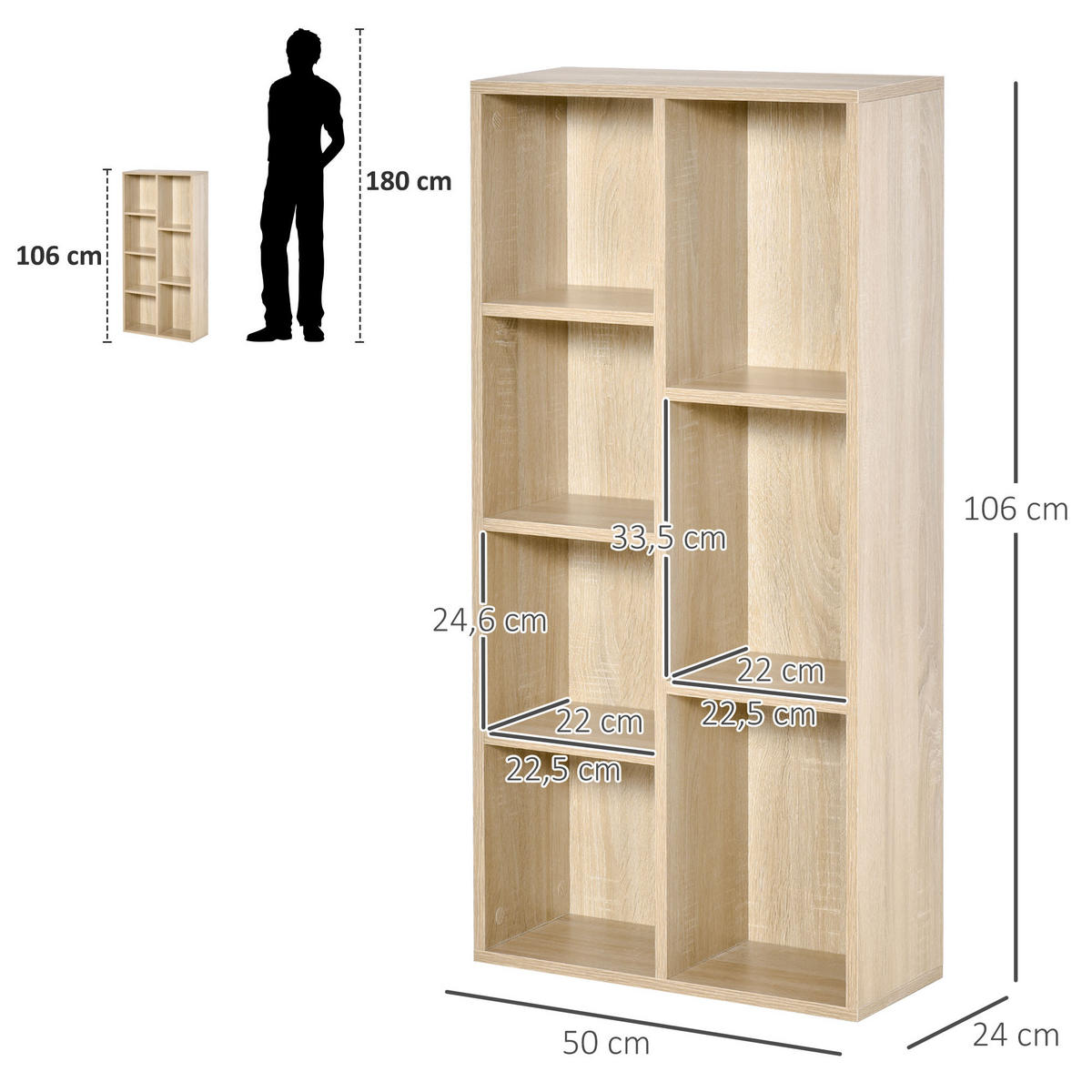 REGAL DE-15513 7 Würfel, 50/24/106 cm Naturholz - Naturfarben, Holzwerkstoff (50/106/24cm) - ComfortXL