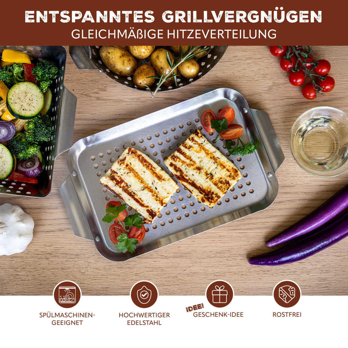 GRILLPLATTE 2er-Set, silber, Edelstahl - Edelstahlfarben, Metall (32/1.5/18.5cm) - bremermann