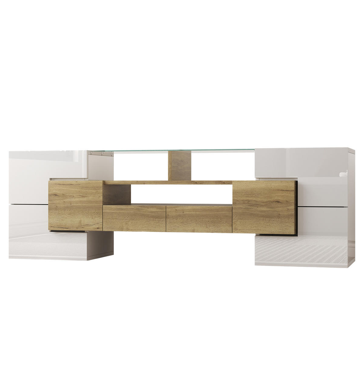 TV-LOWBOARD aus Holzwerkstoff 145x30x51 cm Weiß-Gold mit LED-Beleuchtung und viel Stauraum - Weiß, Holzwerkstoff (145/51/30cm) - Modfu